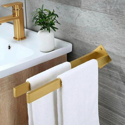 Double Rod Towel Bar 16 Inch, SUS304 Stainless Steel Wall Mounted Towel Holder, Bathroom Kitchen Double Layer Towel Rail, Modern Design Square Wall Towel Rack for Bathroom, Kitchen Gold - color: Gold