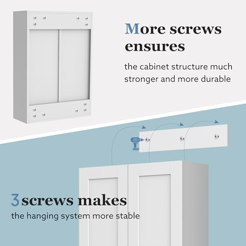 Bathroom Cabinet Wall Mounted Over Toilet Storage Cabinet 20x28 inch White Medicine Cabinets for Wall Mount Space Saver Bathroom Storage Cabinet with 2 Adjustable Shelves & 2 Doors