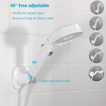 Handle held Shower Head Holder - 5 Positions Adjustable - Conceald Adhesive Mount with Screw Option- RV Camping Shower Head Holder (Gloss White) - color: Gloss White