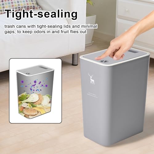 XPIY Trash Can with Lid, 2 Pack 4 Gallons/15 Liters Garbage Can | Small plastic waste basket with press top, dog proof design for bathroom|kitchen|bedroom|office use. (WhiteGrey) - color: WhiteGrey