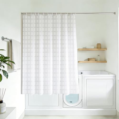 Waffle Weave Shower Curtain 60 Inches Long for Walkin Tub with 12PK Hooks | Water-Repellent Fabric 12PK Hooks - color: White, size: 70"W x 60"L (Pack of 1)