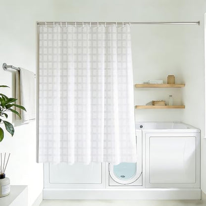 Waffle Weave Shower Curtain 60 Inches Long for Walkin Tub with 12PK Hooks | Water-Repellent Fabric 12PK Hooks - color: White, size: 70"W x 60"L (Pack of 1)