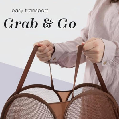 Handy Laundry Collapsible Mesh Pop Up Laundry Hamper with Side Pocket | Sturdy Reinforced Handles, Breathable Foldable Basket for Dorm, Travel, Cruise, Bedroom, 14 x 13 x 24 in, Brown - color: Brown