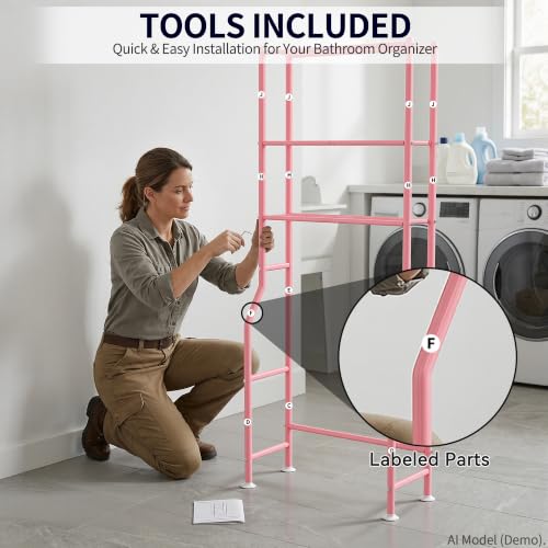 3-Tier Over The Toilet Storage, Freestanding Metal Bathroom Shelves, Space Saver Above The Over Toilet Storage Shelf for Bathroom (Pink) - color: Pink