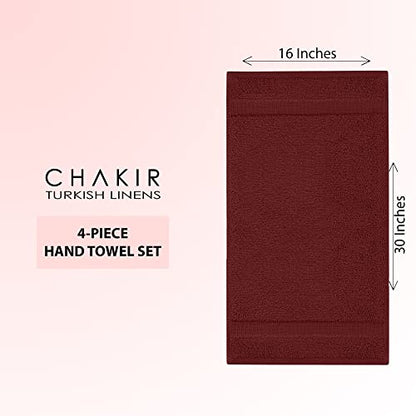 Chakir Turkish Linens 4 Piece Hand Towels, 100% Cotton Turkish Towels for Bathroom, Luxury Soft Absorbent Hand Towel Set, 16 x 30 Inches, Cranberry - color: Cranberry