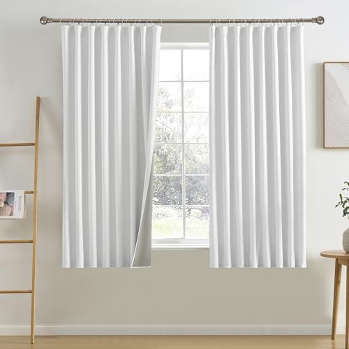 RAIN CITY Snow White Blackout Curtains 2 Panels Set 63 Inches Long 50x63 | Back Tab Rod Pocket Pleated Track Curtains Short Kids Bedroom Classic Curtain Drapes - color: Snow White, size: 50"W x 63"L (Pack of 2)