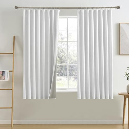 RAIN CITY Snow White Blackout Curtains 2 Panels Set 63 Inches Long 50x63 | Back Tab Rod Pocket Pleated Track Curtains Short Kids Bedroom Classic Curtain Drapes - color: Snow White, size: 50"W x 63"L (Pack of 2)