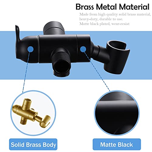 Shower Arm Diverter with Handshower Mount, G1/2 Brass 3 Way Shower Diverter Valve Bathroom Universal Shower System Replacement for Handheld Shower and Fixed Shower Head(Matte Black) - color: Matte Black