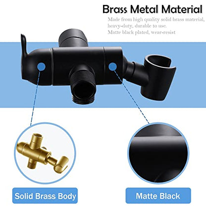 Shower Arm Diverter with Handshower Mount, G1/2 Brass 3 Way Shower Diverter Valve Bathroom Universal Shower System Replacement for Handheld Shower and Fixed Shower Head(Matte Black) - color: Matte Black