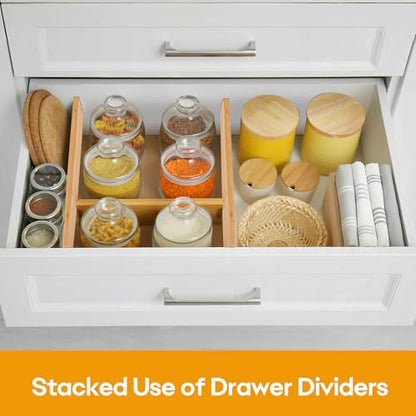 Bamboo Drawer Dividers Organizers, Kitchen Drawer Dividers for Clothes, Adjustable Drawer Separators for Dresser, Bedroom, Bathroom, Office, 4 Pack, 17“-22” - size: 17"-22"