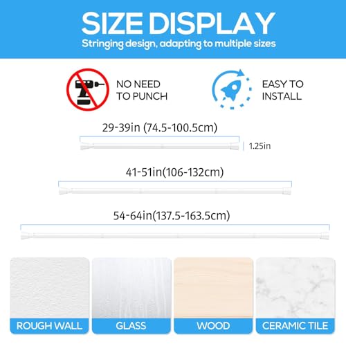 2 Pack Spring Tension Rod, Adjustable 30-64 Inch No Drill, White | 7/8 Inch Diameter Spring Loaded Extendable Tension Curtain Rod, Fits Windows Kitchen Doorway Closet Cupboard - color: White, size: 30-64IN-2P