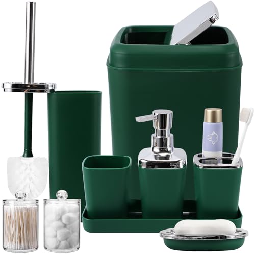 XLHOMO Bathroom Set, 9PC Bathroom Accessory Set, Green Bathroom Accessories, Green Bathroom Set, Trash Can, Soap Dispenser for Home Decor - color: Dark Green, size: Bathroom Set