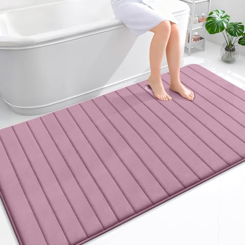 OLANLY Memory Foam Bath Mat 70x46, Super Soft Absorbent Bathroom Rugs, Quick Dry, Machine Washable Shower Floor Rugs, Bathmat Carpet, Bathroom Home Decor Accessories, Deep Plum - color: Deep Plum, size: 70" X 46"