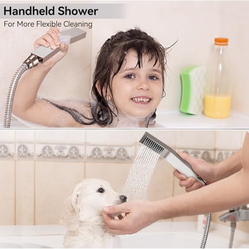 STARBATH Shower Faucet Set Shower System with Diverter Valve Brushed Nickel | 12 Inch Ceiling Mount Rain Shower Head, 6 Inch Wall Mount Rainfall Shower Head and Handheld Spray for Two Person - color: Brushed Nickel, size: 12"+6"-02