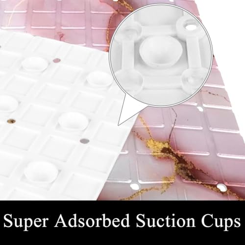 Shower Mat Non-Slip Bathtub Mats with Suction Cups and Drain Holes, Pink Marble with Gold Veins Design, Easy to Clean for Bathroom, 26.8x15.1In - color: Multi 11