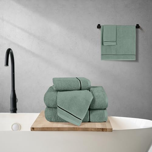 MyOwn Ultra Soft 6 Pack Cotton Towel Set, Contains 2 Bath Towels 28x55 inch, 2 Hand Towels 16x24 inch & 2 Wash Coths 12x12 inch, Ideal Everyday use, Compact & Lightweight - Jade - color: Jade, size: 6 Piece Set