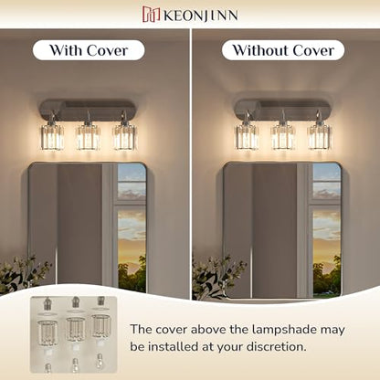 Keonjinn 6-Light Bathroom Light Fixtures, Crystal Chrome Bathroom Vanity Lights Over Mirror, Vanity Lighting Fixtures with Crystal Square Shades (E26 Socket, Exclude Bulb) - color: Chrome, size: 6-Light