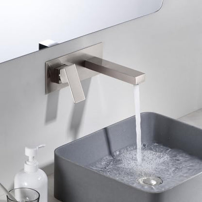 SUMERAIN Brushed Nickel Bathroom Sink Faucet Wall Mount | Rough-in Valve Included, Left-Handed, Single Handle - color: Brushed Nickel, size: Left-Handed
