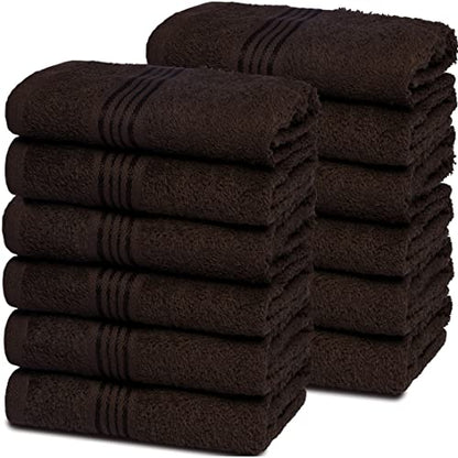Ultra Soft Cotton Washcloths, Contains 12 Piece Face Cloths 12x12 inch, Ideal for Everyday use Face Towels, Compact & Lightweight Multi Purpose Washcloths - Chocolate Brown - color: Chocolate Brown, size: 12 Pack Washcloths