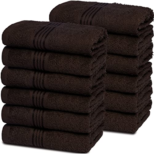 Ultra Soft Cotton Washcloths, Contains 12 Piece Face Cloths 12x12 inch, Ideal for Everyday use Face Towels, Compact & Lightweight Multi Purpose Washcloths - Chocolate Brown - color: Chocolate Brown, size: 12 Pack Washcloths