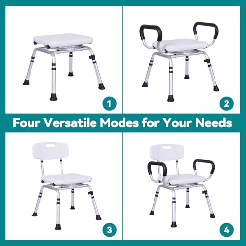 Shower Chair for Inside Shower, 400 lb Capacity, Adjustable Height | Heavy Duty Shower Chair for Elderly and Disabled, Non-Slip Shower Stool with Removable Arms and Back, Lightweight Bath Seat - color: Light Gray
