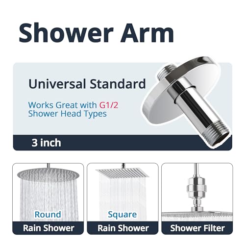 Straight Shower Arm with Flange, Ceiling Mount 3 Inches Rain Shower Head Arm Extension Replacement with Anti-Scratch Escutcheon Plate, DOLGABA Polished Chrome - color: Round Polished Chrome 3 Inch