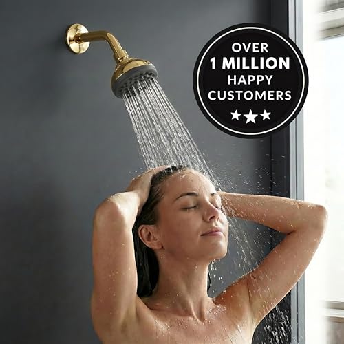 Aqua Elegante Pressure Boosting Shower Head - 1.8 GPM - Polished Brass | 3 Inch Wall Mount, Water Saving Showerhead, Best For Low Flow Showers With Anti-Clog Nozzles & Adjustable Brass Fitting - color: Polished Brass, size: 1.8 GPM