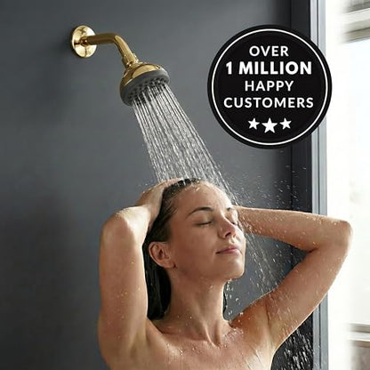 Aqua Elegante Pressure Boosting Shower Head - 1.8 GPM - Polished Brass | 3 Inch Wall Mount, Water Saving Showerhead, Best For Low Flow Showers With Anti-Clog Nozzles & Adjustable Brass Fitting - color: Polished Brass, size: 1.8 GPM