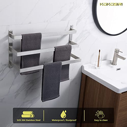 KOKOSIRI Bath Towel Bars Bathroom 3-Tiers Ladder Towel Rails Towel Holders Wall Mounted Towels Shelves Rack Brushed Stainless Steel, B5006BR-L24 - color: Brushed Nickel