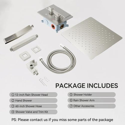 Shower System Shower Faucet Set, STARBATH 12" Ceiling Mount Rain Shower Head and Handheld Spray for Two Person, Shower Faucet Set with Diverter Valve and Trim Kit Complete,Brushed Nickel