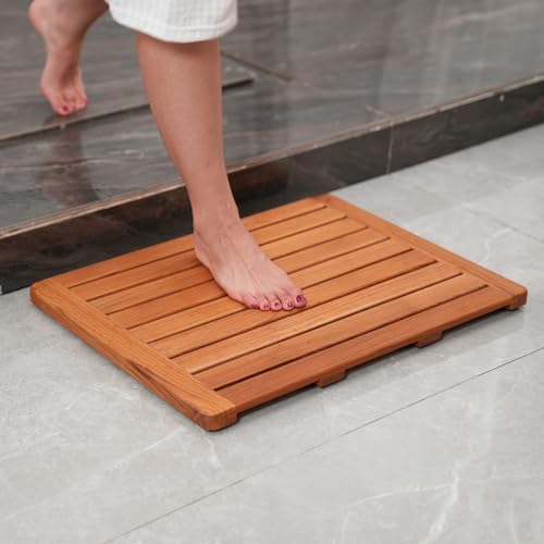 Utoplike (24"x18") Teak Wood Bath Mat, Shower Mats for Bathroom Large | Solid Wooden, with Non-Slip Pads, for Spa Home or Outdoor Inside Shower - size: 24" x 18" (Rectangular)