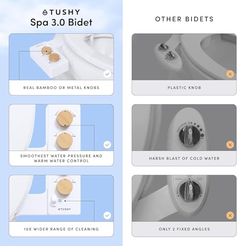 TUSHY Spa 3.0 Cool to Warm Water Bidet Attachment, Noir/Gold | Universal Fit, Easy Install, Self-Cleaning, Adjustable Pressure and Angle Control, Sink Access Required Within 6 Feet - color: Black/gold, style: Warm Water Optional