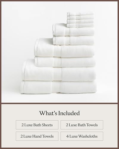 Cozy Earth Complete Luxe Bath Bundle - 60% Cotton 40% Viscose from Bamboo - Quick Dry & Plush Cotton Bath Towel Set - 4 Washcloths, 2 Hand Towels, 2 Bath Towels, 2 Bath Sheets - White - color: White