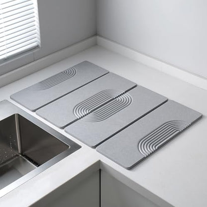 Foldable Stone Dish Drying Mat for Kitchen Counter, Diatomaceous Earth Drying Mat with Non-Slip Backing, Heat Resistant Multifunctional Mat for Kitchen & Bathroom, Instant water absorption-(24"×16") - color: Light Gray