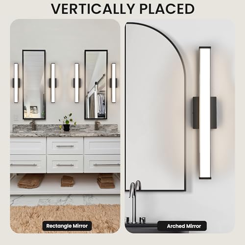 Modern LED Bathroom Vanity Light 24 inch 18W Dimmable 3CCT Bathroom Light Fixture Over Mirror Rectangle Bath Vanity Light Bar with Double Layer Acrylic Shade (Matte Black) - color: Black, size: 24 inch