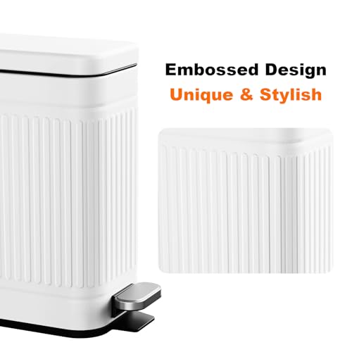 TrashAid 2.6 Gallons Small Bathroom Trash Can with Soft Close Lid, White | Removable Inner Bucket, Odor Control, Fingerprint-Resistant, Slim Stainless Steel Garbage Can for Bedroom/Office/Laundry