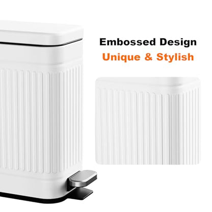 TrashAid 2.6 Gallons Small Bathroom Trash Can with Soft Close Lid, White | Removable Inner Bucket, Odor Control, Fingerprint-Resistant, Slim Stainless Steel Garbage Can for Bedroom/Office/Laundry