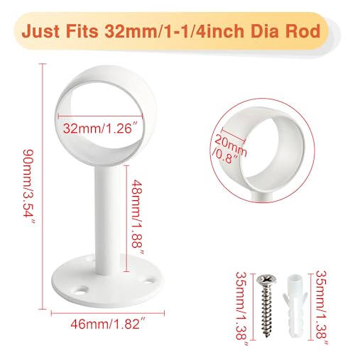 Alise Curtain Rod Holder 32mm Dia,Closet Rod Holders Stainless Steel,4 Pcs | Curtain Rod Ceiling Mount,Ceiling Mounted Curtain Rod Flange Brackets,Ceiling Curtain Rod Brackets,for Bathroom,White Finish - color: White Finish, size: 32mm/1-1/4 Inch Dia.