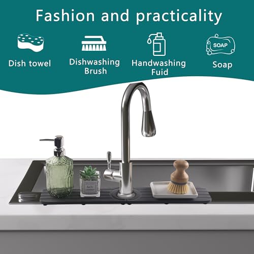 Faucet Mat for Kitchen Sink Water Absorbing Stone Tray for Bathroom Counter | 19.7 x 4 inch, Faucet Splash Guard, Quick Dry, Raised Feet, Diatomaceous Earth, Sink Protector, Kitchen Sink Accessories