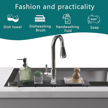 Faucet Mat for Kitchen Sink Water Absorbing Stone Tray for Bathroom Counter | 19.7 x 4 inch, Faucet Splash Guard, Quick Dry, Raised Feet, Diatomaceous Earth, Sink Protector, Kitchen Sink Accessories