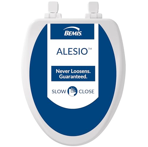 Bemis Alesio II Slow Close Toilet Seat, Easy Clean Hinges and Adjustable Perfect Fit Wood Seat, Made in USA, Elongated, White - color: White, size: Elongated