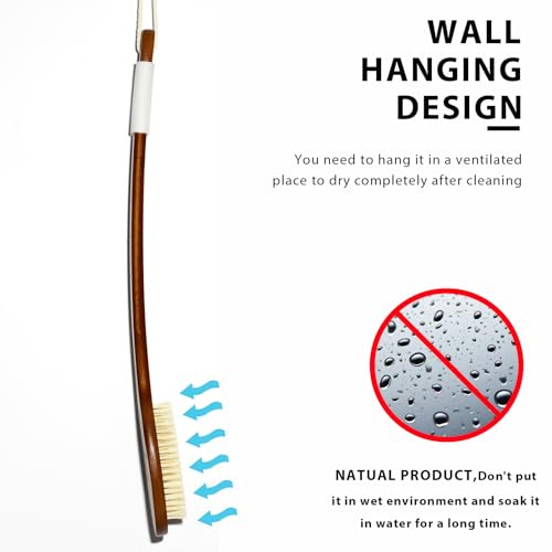ICANdOIT-17.71Inch Natural Boar Bristles Anti-Slip Curved Long Handle Bath Brush,Bent Handle Shower Scrubber for Exfoliating,Shower Back Brush