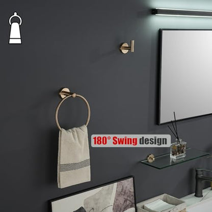 JQK Towel Ring Champagne Bronze, 304 Stainless Steel Hand Towel Holder for Bathroom Wall Mount, TR130-CB - color: Champagne Bronze