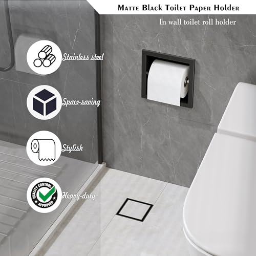 Neodrain Matte Black Recessed in Wall Toilet Paper Holder | 304 Stainless Steel ,Rustproof,Durable construction, Space-saving, Built-in Wall toilet paper Holder for Bathroom & RV - color: Matte Black, size: 6X6In