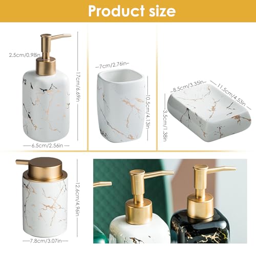 Marble Bathroom Accessories Set, 5 Pieces Ceramic Bathroom Accessories Set with Bathroom Soap and Toothbrush Holder Set Soap Dispenser, 2 Mouthwash Cups, Modern Bathroom Accessory Set