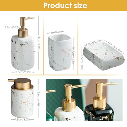 Marble Bathroom Accessories Set, 5 Pieces Ceramic Bathroom Accessories Set with Bathroom Soap and Toothbrush Holder Set Soap Dispenser, 2 Mouthwash Cups, Modern Bathroom Accessory Set
