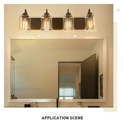 zeyu 28.5" Oil Rubbed Bronze Bathroom Light Fixtures, 4-Light Farmhouse Vanity Wall Lights with Clear Glass Shade, ZSL72B-4W ORB - color: Oil-Rubbed Bronze, size: 4-Light