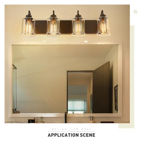 zeyu 28.5" Oil Rubbed Bronze Bathroom Light Fixtures, 4-Light Farmhouse Vanity Wall Lights with Clear Glass Shade, ZSL72B-4W ORB - color: Oil-Rubbed Bronze, size: 4-Light