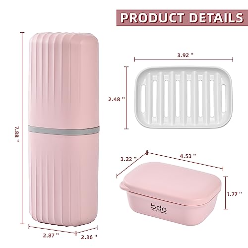 Bar Travel Soap Case Container, Portable Travel Toothbrush Holder, Pink | Dish Soap, drainage, leakproof, 7.88 in, Traveling Toothpaste Tooth Brush Holder, Cover, Trip, Camping - color: Pink