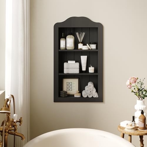 CJL 14''x24'' Recessed Medicine Cabinet, Solid Wood in-Wall Cabinet, Black | Victorian Bathroom Wall Niche Shelf, 3-Tier, No MDF, Fully Assembled - color: Black, size: 14"x24"x3.75"